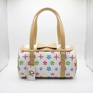 Giovanni Vallenzio Y2K White Multicolor Floral Barrel Bag Bow Purse Handbag NWT